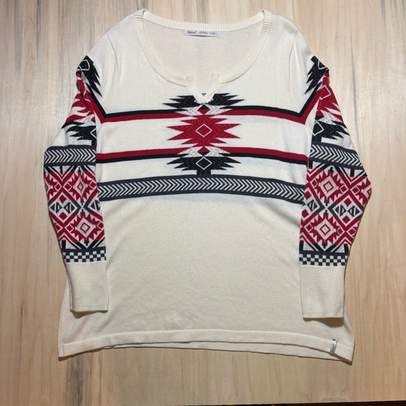 Woolrich Sweaters - Woolrich Cream Plus Size Sweater with Black And Red Aztec Accents